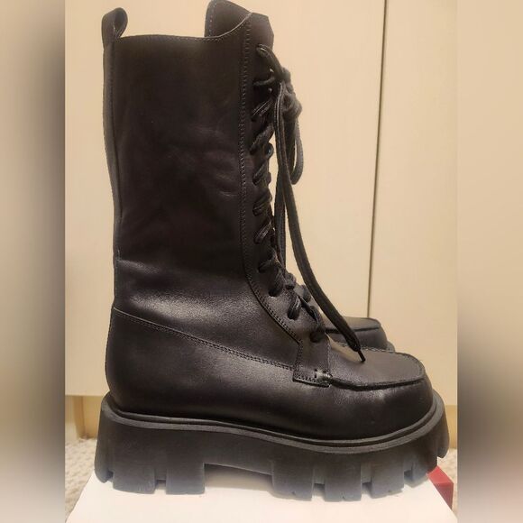 New Free People "Jones" Lug Sole Black Leather Lace-Up Combat Boots Sz.8.5 $278 - Picture 5 of 13